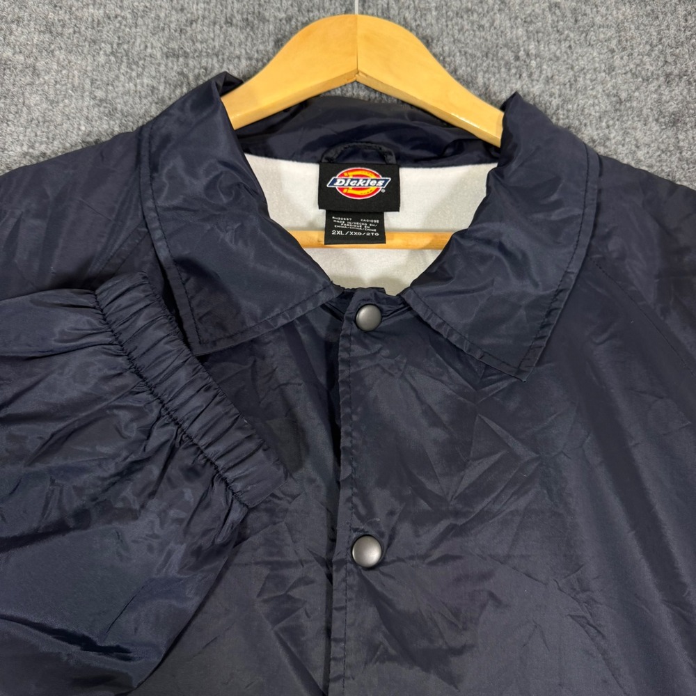Dickies Coaches Jacket Snap Front Fleece Lined Mens 2XL Navy Blue Nylon EUC